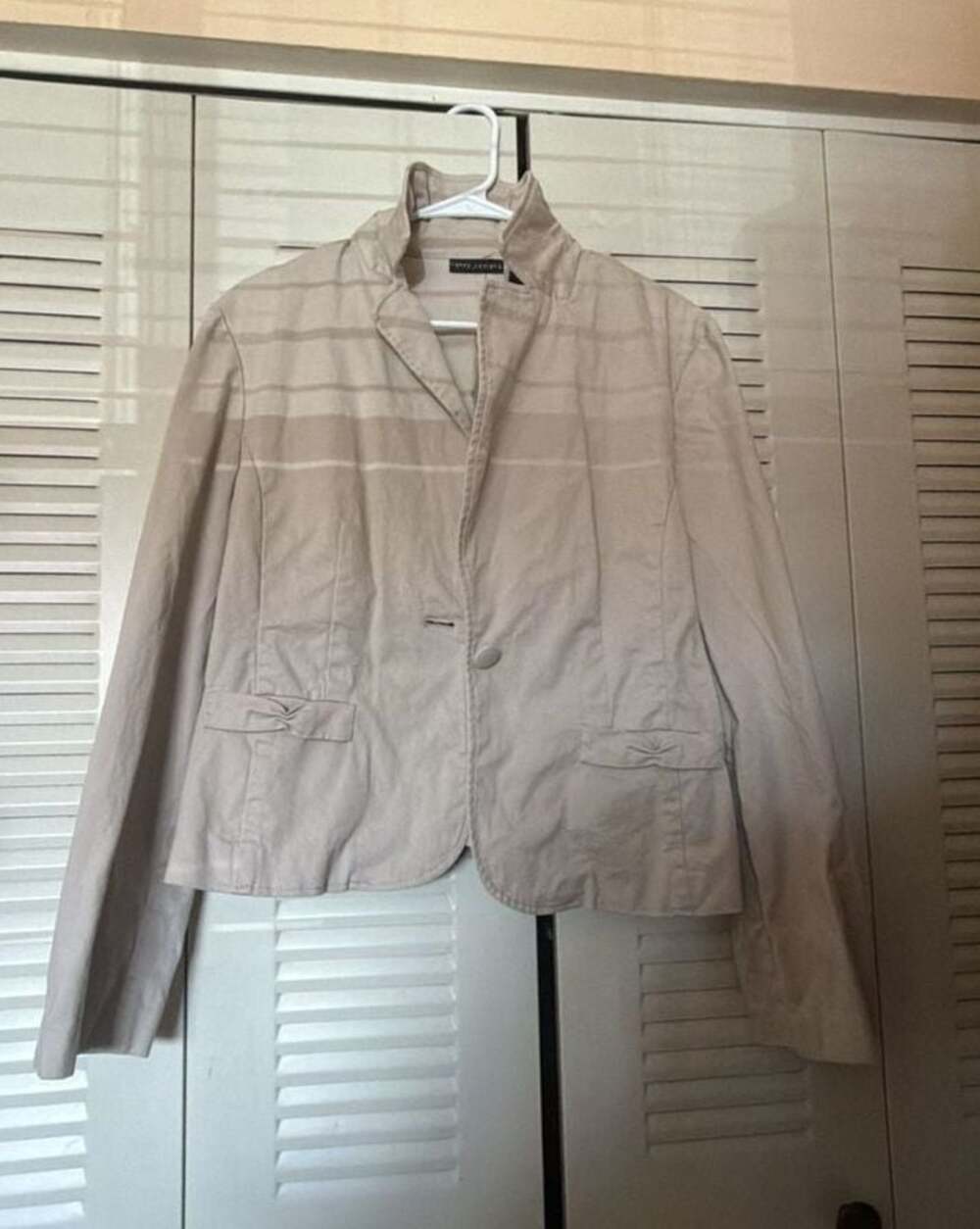 Larry Levine Stretch Beige Striped Cotton Blend Blazer Jacket Size XL